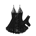 Foxiny Sexy Lingerie Dress 2pcs Women Night Gown with Thong 3XS-6XL