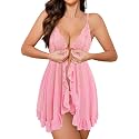 Foxiny Sexy Lingerie Dress 2pcs Women Night Gown with Thong 3XS-6XL