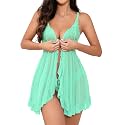 Foxiny Sexy Lingerie Dress 2pcs Women Night Gown with Thong 3XS-6XL