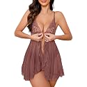 Foxiny Sexy Lingerie Dress 2pcs Women Night Gown with Thong 3XS-6XL