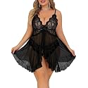 Foxiny Sexy Lingerie Dress 2pcs Women Night Gown with Thong 3XS-6XL
