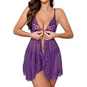 Foxiny Sexy Lingerie Dress 2pcs Women Night Gown with Thong 3XS-6XL
