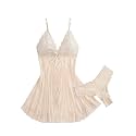 Foxiny Sexy Lingerie Dress 2pcs Women Night Gown with Thong 3XS-6XL