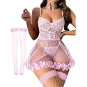 Foxiny Sexy Lingerie Dress 3 PCS Women Nightgown with Thong 3XS-6XL