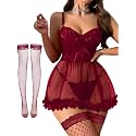 Foxiny Sexy Lingerie Dress 3 PCS Women Nightgown with Thong 3XS-6XL