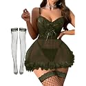 Foxiny Sexy Lingerie Dress 3 PCS Women Nightgown with Thong 3XS-6XL