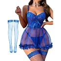 Foxiny Sexy Lingerie Dress 3 PCS Women Nightgown with Thong 3XS-6XL