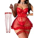 Foxiny Sexy Lingerie Dress 3 PCS Women Nightgown with Thong 3XS-6XL