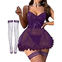 Foxiny Sexy Lingerie Dress 3 PCS Women Nightgown with Thong 3XS-6XL