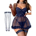 Foxiny Sexy Lingerie Dress 3 PCS Women Nightgown with Thong 3XS-6XL