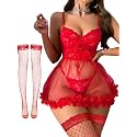 Foxiny Sexy Lingerie Dress 3 PCS Women Nightgown with Thong 3XS-6XL