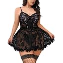 Foxiny Sexy Lingerie Dress 3 PCS Women Nightgown with Thong 3XS-6XL