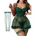 Foxiny Sexy Lingerie Dress 3 PCS Women Nightgown with Thong 3XS-6XL