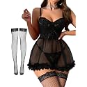 Foxiny Sexy Lingerie Dress 3 PCS Women Nightgown with Thong 3XS-6XL