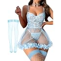 Foxiny Sexy Lingerie Dress 3 PCS Women Nightgown with Thong 3XS-6XL