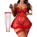 Foxiny Sexy Lingerie Dress 3 PCS Women Nightgown with Thong 3XS-6XL