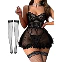 Foxiny Sexy Lingerie Dress 3 PCS Women Nightgown with Thong 3XS-6XL