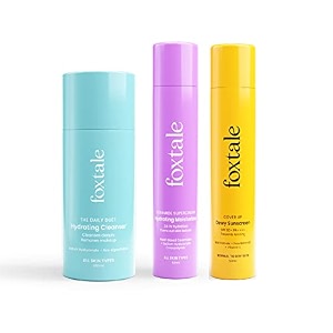 foxtale dewy skin care kit trio cleanser face wash 100ml  ceramide moisturizer 50ml dewy finish sunscreen 50ml spf 50 suitable for men amp women