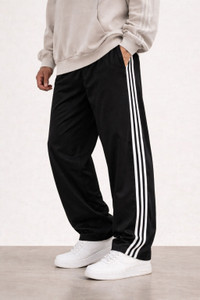 FOXTER Striped Men Black Track Pants