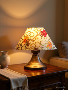 foziq multicolour fabric shade with copper metal base table lamp