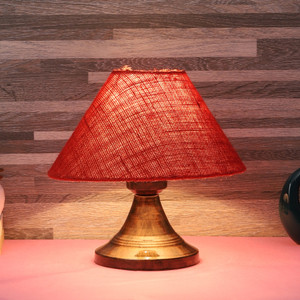 foziq red natural fiber shade with copper metal base table lamp 255 cm red