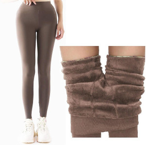 frackson brown ankle length 24 to 34 waist stretchable warm lined fleece legging slim fit women pyjama thermal