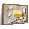Framed Kitchen Wall Art, Vintage Butter Food Canvas Wall Decor Painting, Rustic Farmhouse Still Life Artwork Prints Pictures for Kitchen Dining Room Decorations 16x24 Inch