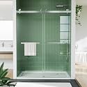 Frameless Double Sliding Shower Door - 44 to 48 Inch Adjustable Width x 74 Inch Height, 1/4" (6mm) Clear Tempered Glass with Easy-Clean, Space-Saving Bypass Design, Brushed Nickel Finish for Bathroom