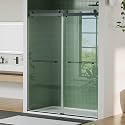 Frameless Double Sliding Shower Door - 44 to 48 Inch Adjustable Width x 74 Inch Height, 1/4" (6mm) Clear Tempered Glass with Easy-Clean, Space-Saving Bypass Design, Matte Black Finish for Bathroom