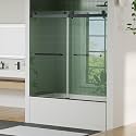 Frameless Double Sliding Shower Door - 56 to 60 Inch Adjustable Width x 59 Inch Height, 1/4" (6mm) Clear Tempered Glass with Easy-Clean, Space-Saving Bypass Design, Matte Black Finish for Bathroom