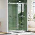 Garvee Frameless Double Sliding Shower Door, Adjustable 56-60" W x 74" H, 6mm Tempered Glass with Square Stainless Steel Track, Brushed Nickel Finish for Bathroom Enclosure