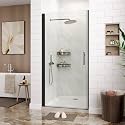 Frameless Hinged Shower Door with Pivot - 34 Inch Wide x 72 Inch High, 1/4" (6mm) Clear Tempered Glass, Reversible Inswing or Outswing Door, Easy-Clean Hydrophobic Coating, Matte Black Finish