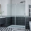 Garvee Frameless Sliding Shower Door, 44-48 Inch Adjustable Width x 76 Inch H, 8mm Tempered Glass with Easy-Clean Coating &amp; Soft Close, 55-Roller Stainless Steel Rail, Matte Black