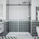 Sliding Shower Door, 44-48 inch W×76 inch H Glass Shower Door with Stainless Steel Frame, One Fixed One Sliding Panel, Matte Black, for Bathroom and Tub