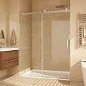 Frameless Sliding Shower Door 56-60" W x 76" H, 8mm Easy-Clean Coated Tempered Glass with Soft Close, Stainless Steel Square Track &amp; Handle, Brushed Finish