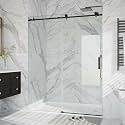 56-60" W x 76" H Frameless Sliding Shower Door, 5/16" (8mm) Coated Tempered Glass with Stainless Steel Round Rail, Easy to Clean Single Door for Walk-in Shower, Space Saving, Matte Black