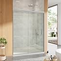 Garvee Frameless Sliding Shower Door,56-60 in w x 72 in h Waterproof Glass Shower Door,1/4 in Thick Tempered Clear Glass with Explosion-Proof Film,Handle and Seal Strip, Brushed Nickel