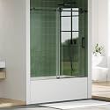 Frameless Sliding Shower Door - 56 to 60 Inch Adjustable Width x 59 Inch Height, 8mm Tempered Glass with Soft Close &amp; Easy-Clean Coating, Stainless Steel Round Rail &amp; 55 Rollers, Matte Black Finish