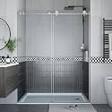 Garvee Frameless Sliding Shower Door, Adjustable Width 44-48" x 76" H, 1/4" (6mm) Tempered Clear Glass with Explosion-Proof Film, Brushed Nickel Round Rail, Space-Saving Design for Small Bathrooms