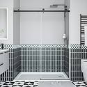 Frameless Sliding Shower Door Enclosure - 44 to 48 Inch Adjustable Width x 76 Inch Height, 6mm Coated Tempered Safety Glass with Easy Clean, Square Stainless Steel Rail, Matte Black