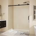 Garvee Frameless Sliding Shower Door Kit, Adjustable Width 56-60" W x 76" H, 5/16" Explosion-Proof Tempered Glass, Square Stainless Steel Track &amp; Handle, Matte Black Finish