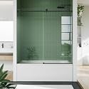 Frameless Sliding Tub Door 60 inch W x 59 inch H – Matte Black Round Rail Stainless Steel Shower Enclosure with 55 Rollers, 6mm Tempered Glass, Easy Clean Surface for Tub Installation