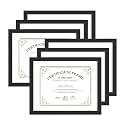 FrameWorks 11x14 mat to 8.5x11 Classic Wooden Document Frames Tempered Glass/Black / 6-Pack