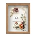 FrameWorks 8.5” x 11” Golden Oak Wooden Shadow Box Frame – Display Case with Soft Felt Back, Memory Box with Tempered Glass, Display Box with Elegant White Ball Push Pins, Wooden Flower Box