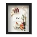 FrameWorks 8” x 10” Black Wooden Shadow Box Frame – Display Case with Soft Felt Back, Memory Box with Tempered Glass, Display Box with Elegant White Ball Push Pins, Wooden Flower Box