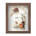 FrameWorks 8” x 10” Dark Oak Wooden Shadow Box Frame – Display Case with Soft Felt Back, Memory Box with Tempered Glass, Display Box with Elegant White Ball Push Pins, Wooden Flower Box