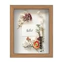 FrameWorks 8” x 10” Golden Oak Wooden Shadow Box Frame – Display Case with Soft Felt Back, Memory Box with Tempered Glass, Display Box with Elegant White Ball Push Pins, Wooden Flower Box