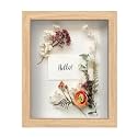 FrameWorks 8” x 10” Natural Oak Wooden Shadow Box Frame – Display Case with Soft Felt Back, Memory Box with Tempered Glass, Display Box with Elegant White Ball Push Pins, Wooden Flower Box