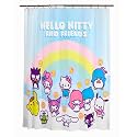 Franco Sanrio Hello Kitty &amp; Friends Shower Curtain with Hooks Set, 72” x 72”, Machine Washable, Kawaii Bathroom Decor, (Officially Licensed Product)