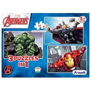 frank marvel avengers puzzles - 48 pieces 3 in 1 jigsaw puzzles for kids for age 5 years old and above - fun amp challenging brain booster games - 11312